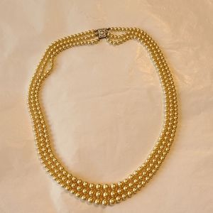 MARVELLA Mid-Century Yellow Faux Pearl Triple Strand Graduated Necklace